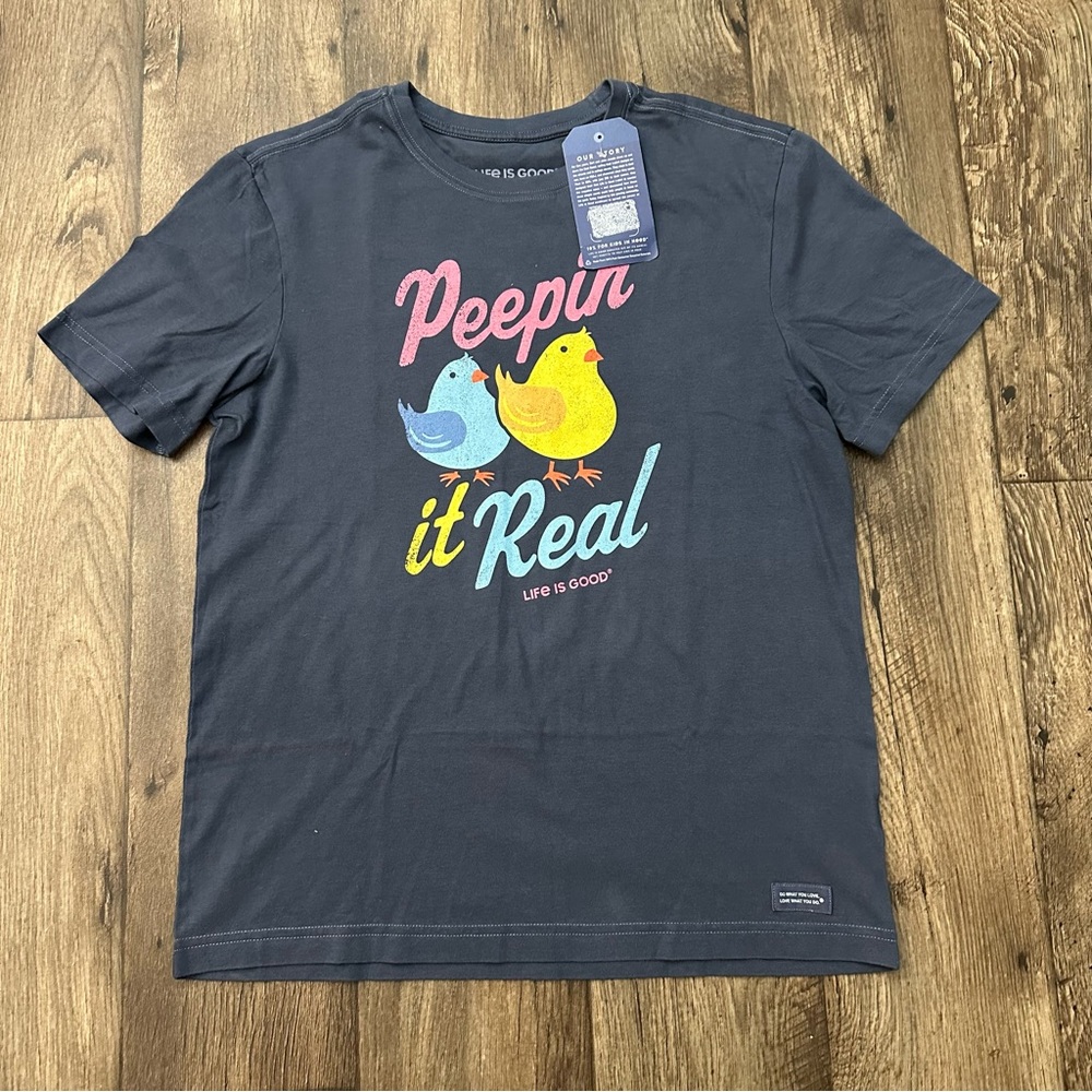 Peepin It Real Life Is Good 100% cotton T-Shirt Men’s Size S Gray